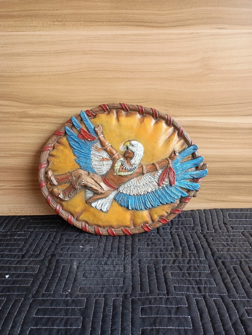 3D sculpted chalkware wall plaque depicting a Native American Eagle Dancer